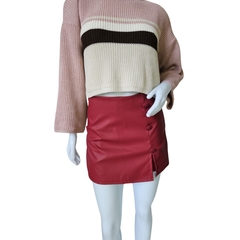 Short Saia Corino Forrado Cintura Alta Inverno Frio
