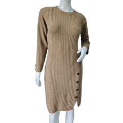 Vestido Tricot Mousse Manga Longa Gola Redonda Fenda Lateral - Cachecol Acessórios