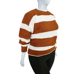 Casaco Tricot Listrado Gola Redonda Manga Longa Inverno Frio - Cachecol Acessórios