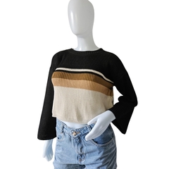 Casaco Feminino Tricot Cropped Listra Manga Longa Inverno na internet