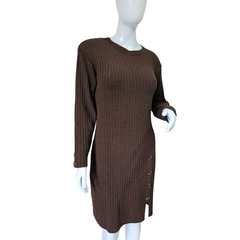 Vestido Tricot Mousse Manga Longa Gola Redonda Fenda Lateral - loja online