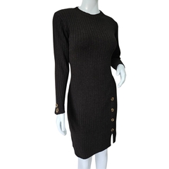 Vestido Tricot Mousse Manga Longa Gola Redonda Fenda Lateral - loja online