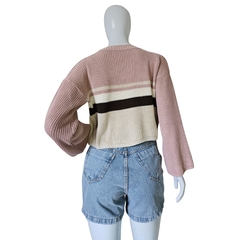 Casaco Feminino Tricot Cropped Listra Manga Longa Inverno - loja online