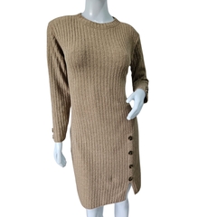 Vestido Tricot Mousse Manga Longa Gola Redonda Fenda Lateral - comprar online