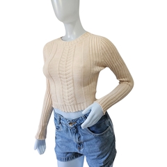 Casaco Tricot Cropped Gola Redonda Manga Longa Inverno - Cachecol Acessórios