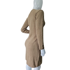 Vestido Tricot Mousse Manga Longa Gola Redonda Fenda Lateral na internet