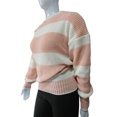 Casaco Tricot Listrado Gola Redonda Manga Longa Inverno Frio - comprar online