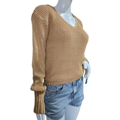 Casaco Tricot Lisa Gola V Manga Longa Inverno Frio - comprar online