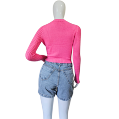 Casaco Tricot Cropped Gola Redonda Manga Longa Inverno