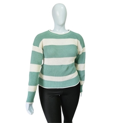 Casaco Tricot Listrado Gola Redonda Manga Longa Inverno Frio - loja online