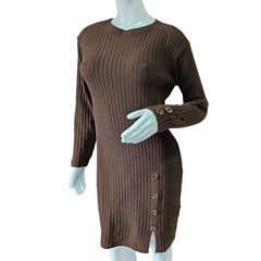 Vestido Tricot Mousse Manga Longa Gola Redonda Fenda Lateral - comprar online