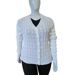 Casaco Tricot Cardigans Gola V Relevo Transado Inverno - Cachecol Acessórios