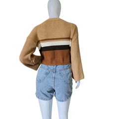 Imagem do Casaco Feminino Tricot Cropped Listra Manga Longa Inverno