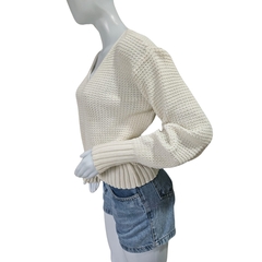 Casaco Tricot Lisa Gola V Manga Longa Inverno Frio - Cachecol Acessórios