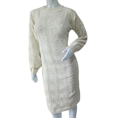 Vestido Tricot Relevo Midi Manga Longa Gola Redonda Inverno na internet