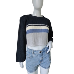 Casaco Feminino Tricot Cropped Listra Manga Longa Inverno - comprar online