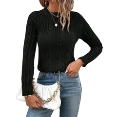 Casaco Tricot Cropped Gola Redonda Manga Longo Lã Penteada na internet