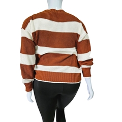 Imagem do Casaco Tricot Listrado Gola Redonda Manga Longa Inverno Frio