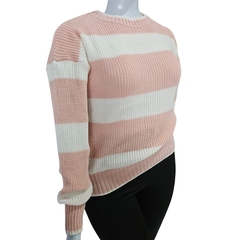 Casaco Tricot Listrado Gola Redonda Manga Longa Inverno Frio na internet