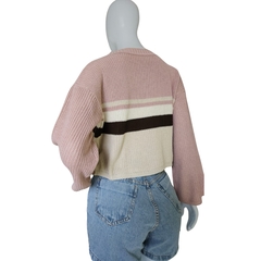 Casaco Feminino Tricot Cropped Listra Manga Longa Inverno - Cachecol Acessórios
