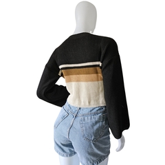 Imagem do Casaco Feminino Tricot Cropped Listra Manga Longa Inverno