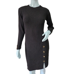 Vestido Tricot Mousse Manga Longa Gola Redonda Fenda Lateral - Cachecol Acessórios