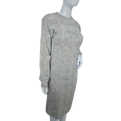 Vestido Tricot Relevo Midi Manga Longa Gola Redonda Inverno - comprar online