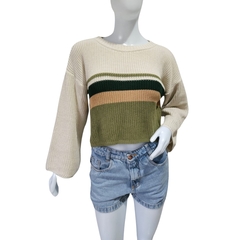 Imagem do Casaco Feminino Tricot Cropped Listra Manga Longa Inverno