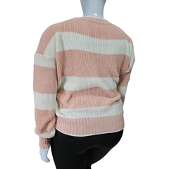 Casaco Tricot Listrado Gola Redonda Manga Longa Inverno Frio - Cachecol Acessórios