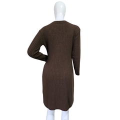 Vestido Tricot Mousse Manga Longa Gola Redonda Fenda Lateral