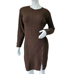 Imagem do Vestido Tricot Mousse Manga Longa Gola Redonda Fenda Lateral