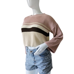 Casaco Feminino Tricot Cropped Listra Manga Longa Inverno na internet