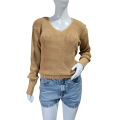 Casaco Tricot Lisa Gola V Manga Longa Inverno Frio