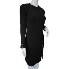 Vestido Tricot Mousse Manga Longa Gola Redonda Fenda Lateral - comprar online