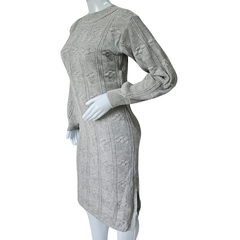 Vestido Tricot Relevo Midi Manga Longa Gola Redonda Inverno - Cachecol Acessórios