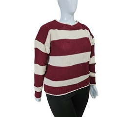 Casaco Tricot Listrado Gola Redonda Manga Longa Inverno Frio