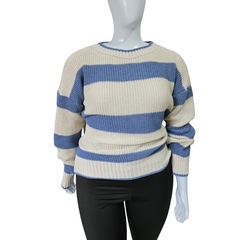 Casaco Tricot Listrado Gola Redonda Manga Longa Inverno Frio - comprar online