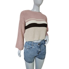 Casaco Feminino Tricot Cropped Listra Manga Longa Inverno - comprar online
