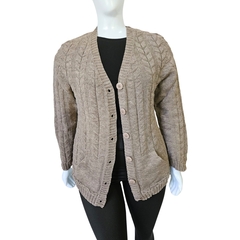 Casaco Tricot Cardigans Gola V Bolso Relevo Transado Inverno