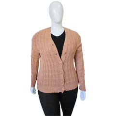 Casaco Tricot Cardigans Gola V Relevo Transado Inverno