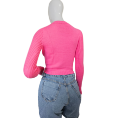 Casaco Tricot Cropped Gola Redonda Manga Longa Inverno na internet