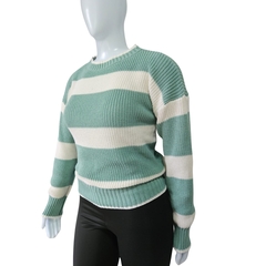 Casaco Tricot Listrado Gola Redonda Manga Longa Inverno Frio