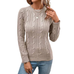 Casaco Tricot Gola Redonda Manga Longa Lã Penteada Relevo na internet