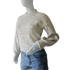 Casaco Tricot Mousse Gola Redonda Manga Longa Inverno Frio