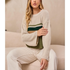 Casaco Feminino Tricot Cropped Listra Manga Longa Inverno - comprar online