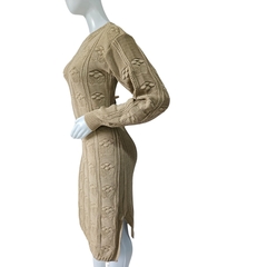 Imagem do Vestido Tricot Relevo Midi Manga Longa Gola Redonda Inverno