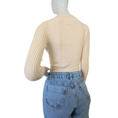 Casaco Tricot Cropped Gola Redonda Manga Longa Inverno - loja online