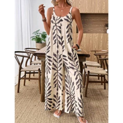 Macacão Feminino Estampa Ramagem Boho Alça Fina Regulável