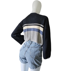 Casaco Feminino Tricot Cropped Listra Manga Longa Inverno - Cachecol Acessórios