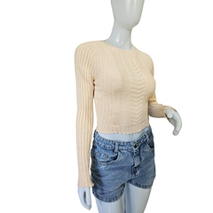 Casaco Tricot Cropped Gola Redonda Manga Longa Inverno na internet